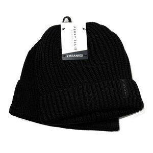 Perry Ellis Portfolio Beanie Lot‎ of 2 Black & Gray Ribbed Cuffed NWT $35 Mens